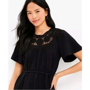 LOFT Crochet Neck Flutter Sleeve Swing Dress (NWT) SMALL